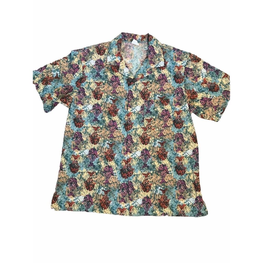 VTG Fashion Seal Superior Uniform Group Buttton up Shirt Men Sz L Fish Hawaiian